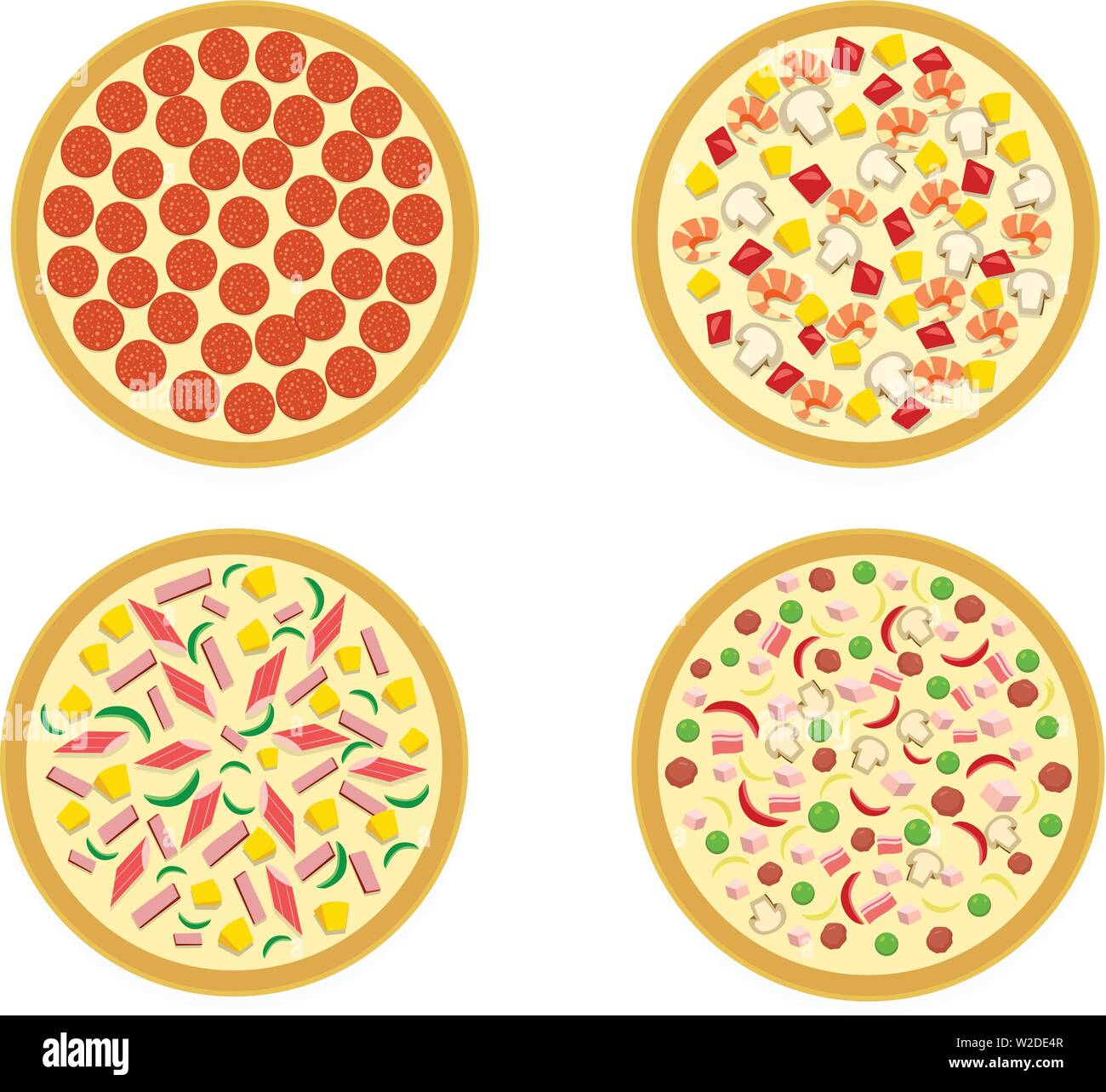 Vue de dessus, l'ensemble de la pizza italienne sur blanc, vector art Illustration de Vecteur