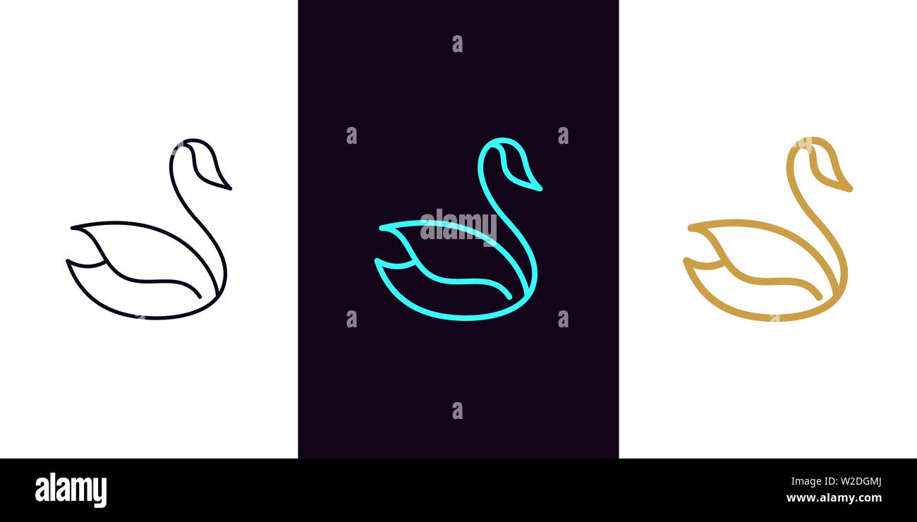 Icône Swan avec différentes épaisseur de trait, d'oiseau. Ensemble d'élégante isolées Swan en contours style. Signe graphique, élément et symbole. Il silhouette vecteur Illustration de Vecteur