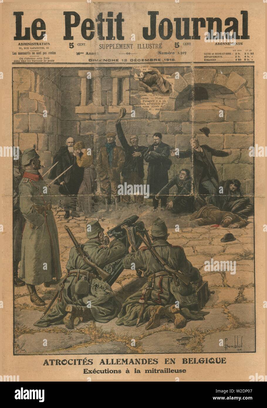 Atrocités allemandes en Belgique : exécution par machine gun, 1915. Créateur : Inconnu. Banque D'Images