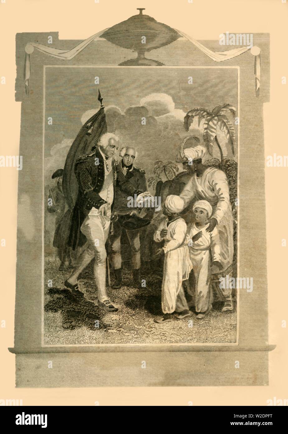 'Lord Cornwallis qui reçoit le fils de Tippoo Saib', (c1780s), 1816. Créateur : Inconnu. Banque D'Images