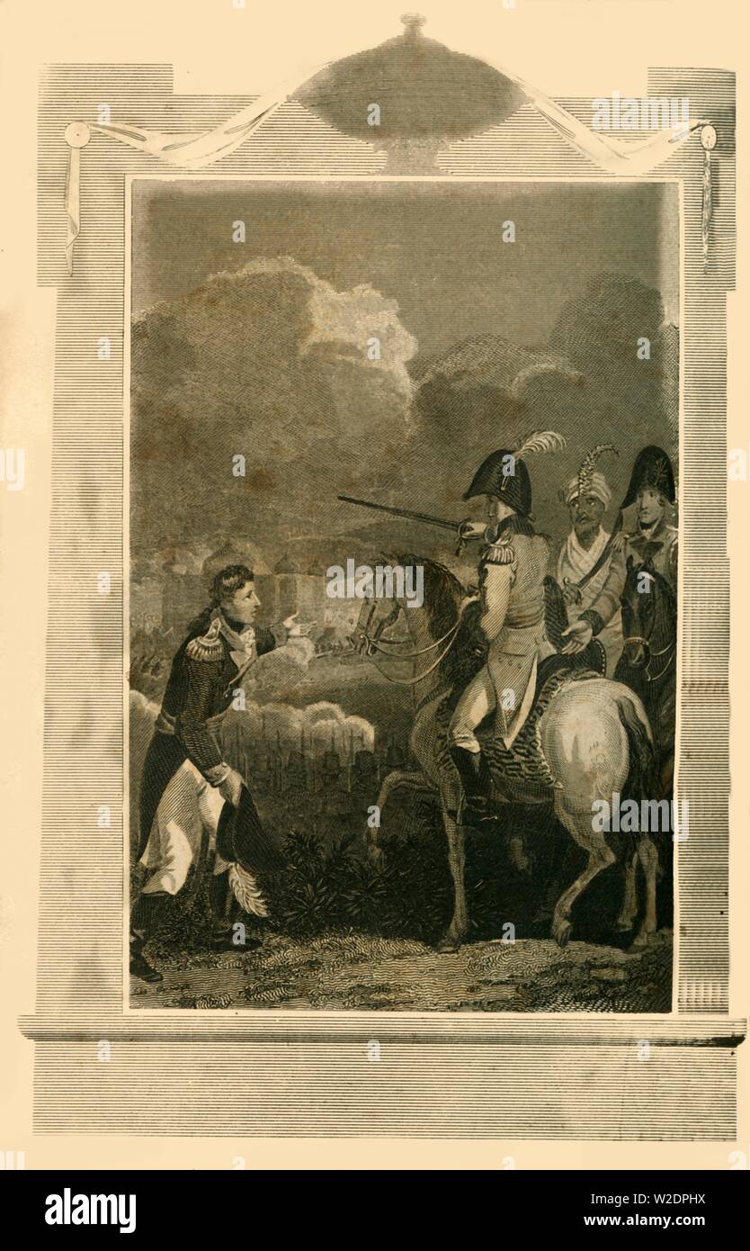 «Sir Arthur Wellesley commandant à la bataille d'Assaye', (1803), 1816. Créateur : Inconnu. Banque D'Images