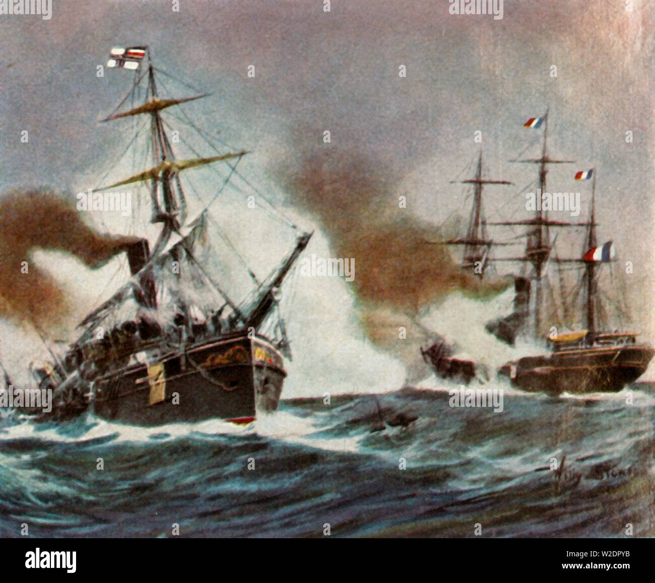 Bataille entre le 'Meteor' et 'Bouvet' au large de La Havane, 9 novembre 1870, (1936). Créateur : Inconnu. Banque D'Images