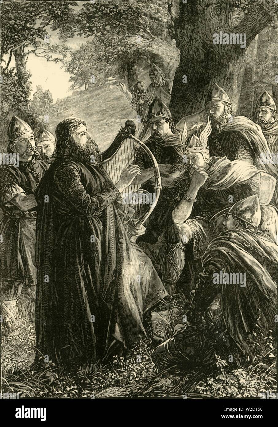 "Alfred le Grand, déguisé en Harper, Jouer Avant Guthrum', (878), 1890. Créateur : Inconnu. Banque D'Images