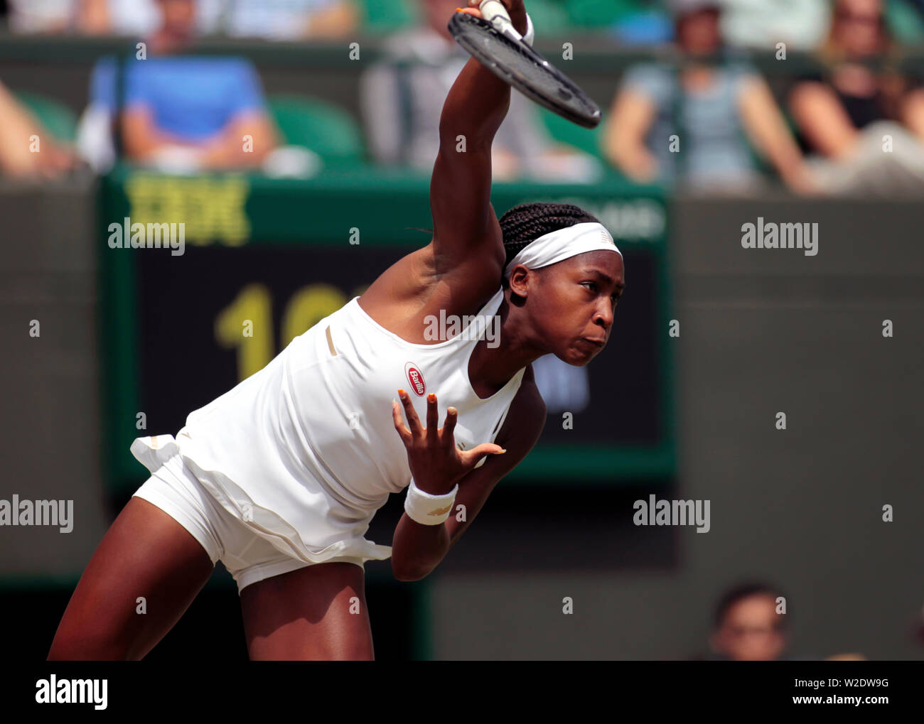 Wimbledon, Londres, Royaume-Uni. 8 juillet, 2019. Au cours de son match Cori Gauff : Simona contre aujourd'hui à Wimbledon. Gagné : ins droit fixe. Crédit : Adam Stoltman/Alamy Live News Banque D'Images Wimbledon, Londres, Royaume-Uni. 8 juillet, 2019. Au cours de son match Cori Gauff : Simona contre aujourd'hui à Wimbledon. Gagné : ins droit fixe. Crédit : Adam Stoltman/Alamy Live News Banque D'Images