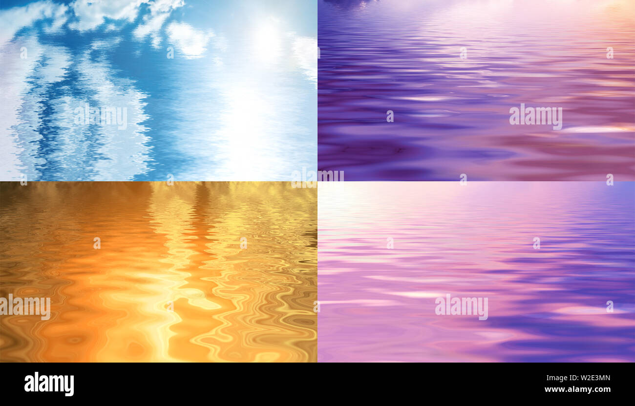 Quatre paysages colorés avec sky reflète dans l'eau Banque D'Images