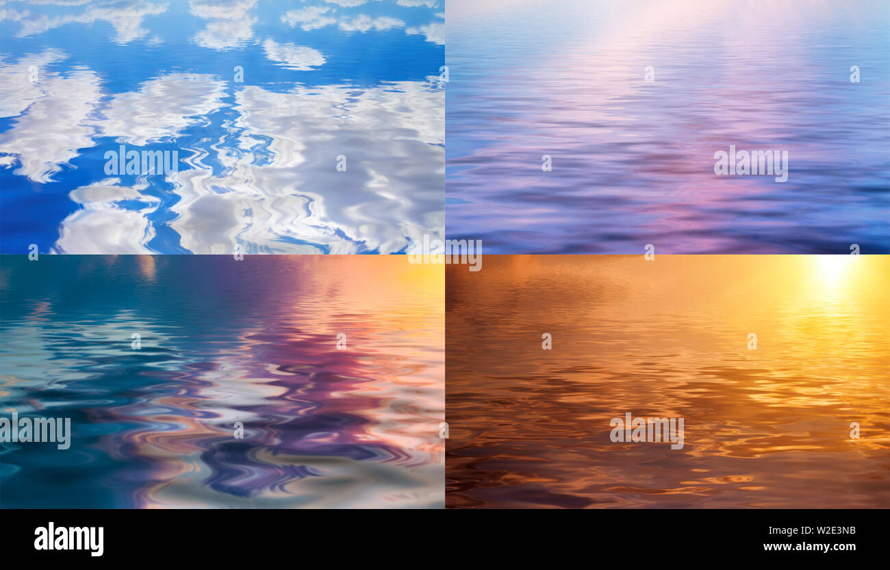 Quatre paysages colorés avec sky reflète dans l'eau Banque D'Images