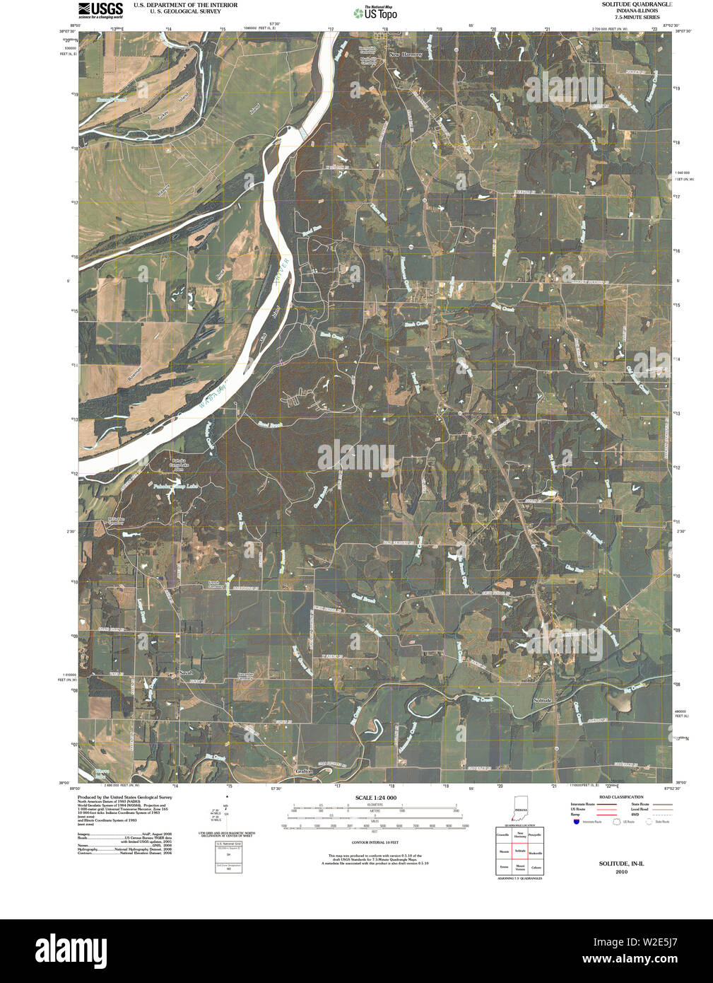 Carte TOPO USGS Indiana en solitude 20100524 Restauration TM Banque D'Images