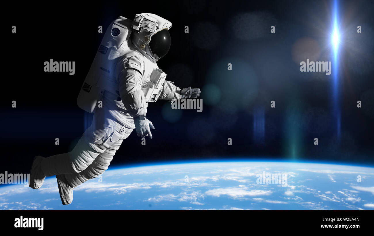 Vol d'astronautes sur la planète Terre (3d illustration, les éléments de cette image sont meublées par la NASA) Banque D'Images