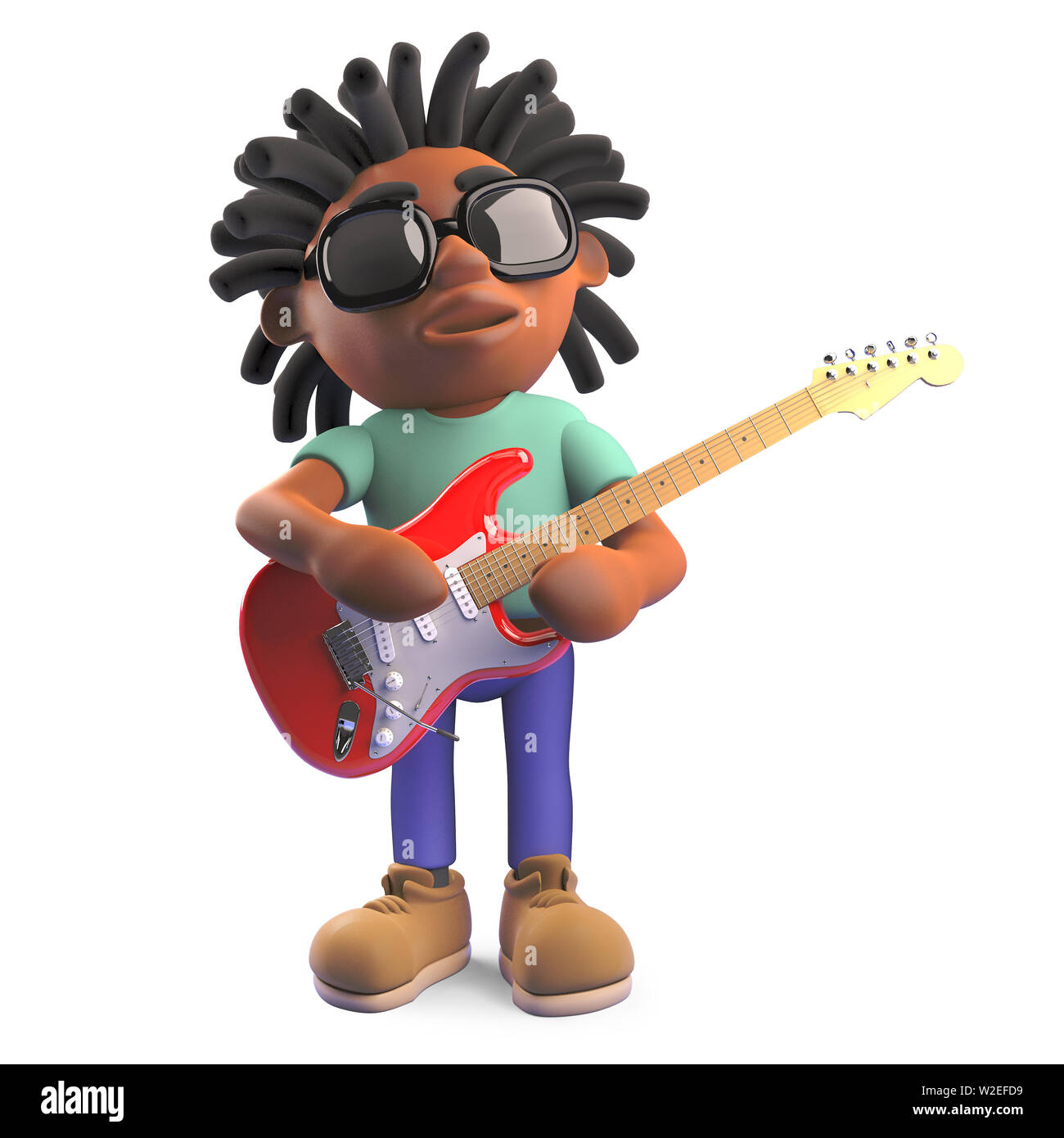 Encore de rasta homme jouant de la guitare électrique rouge, illustration 3D render Banque D'Images