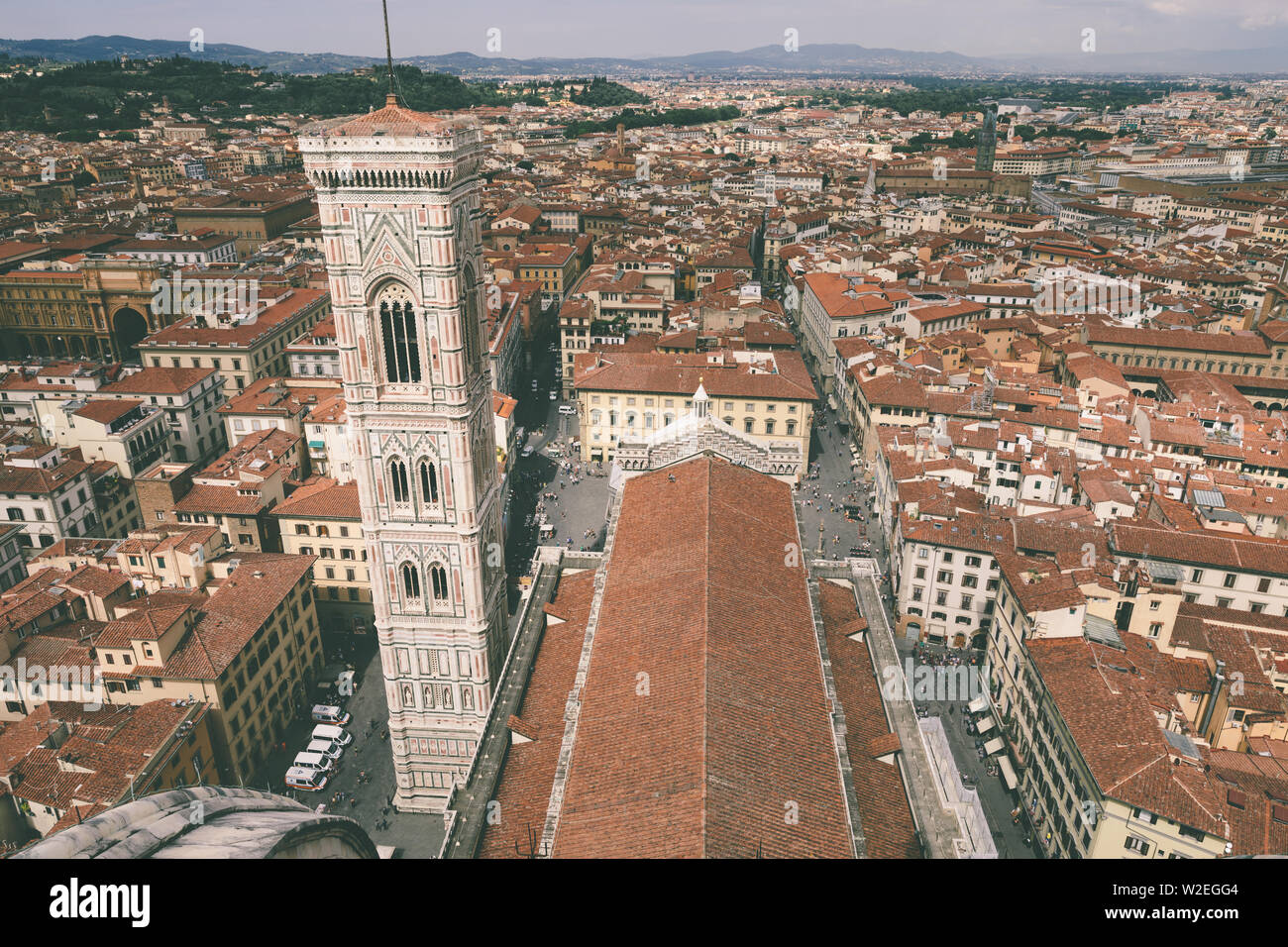 Vue Aérienne Vue panoramique de la ville de Florence et Giotto's Campanile campanile qui fait partie du complexe de la cathédrale de Florence (Cattedrale di Santa Maria de Banque D'Images