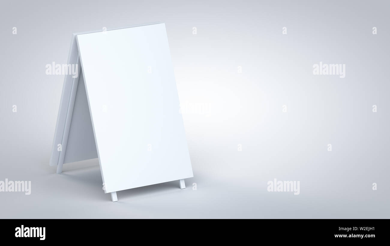A-Frame vertical blanc pancarte sous différents angles maquette, illustration 3D réaliste pour stigmatiser de corporation présentation. Banque D'Images