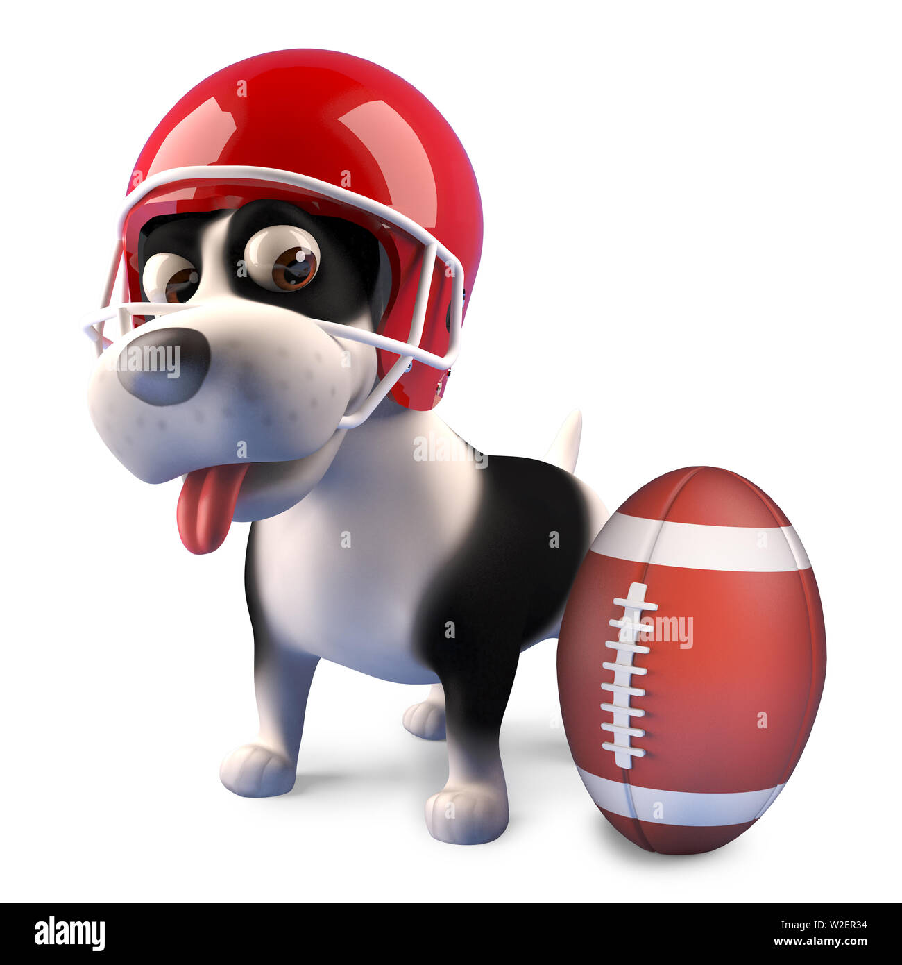 Funny cartoon petit chien portant un casque de football américain, l'illustration 3D render Banque D'Images