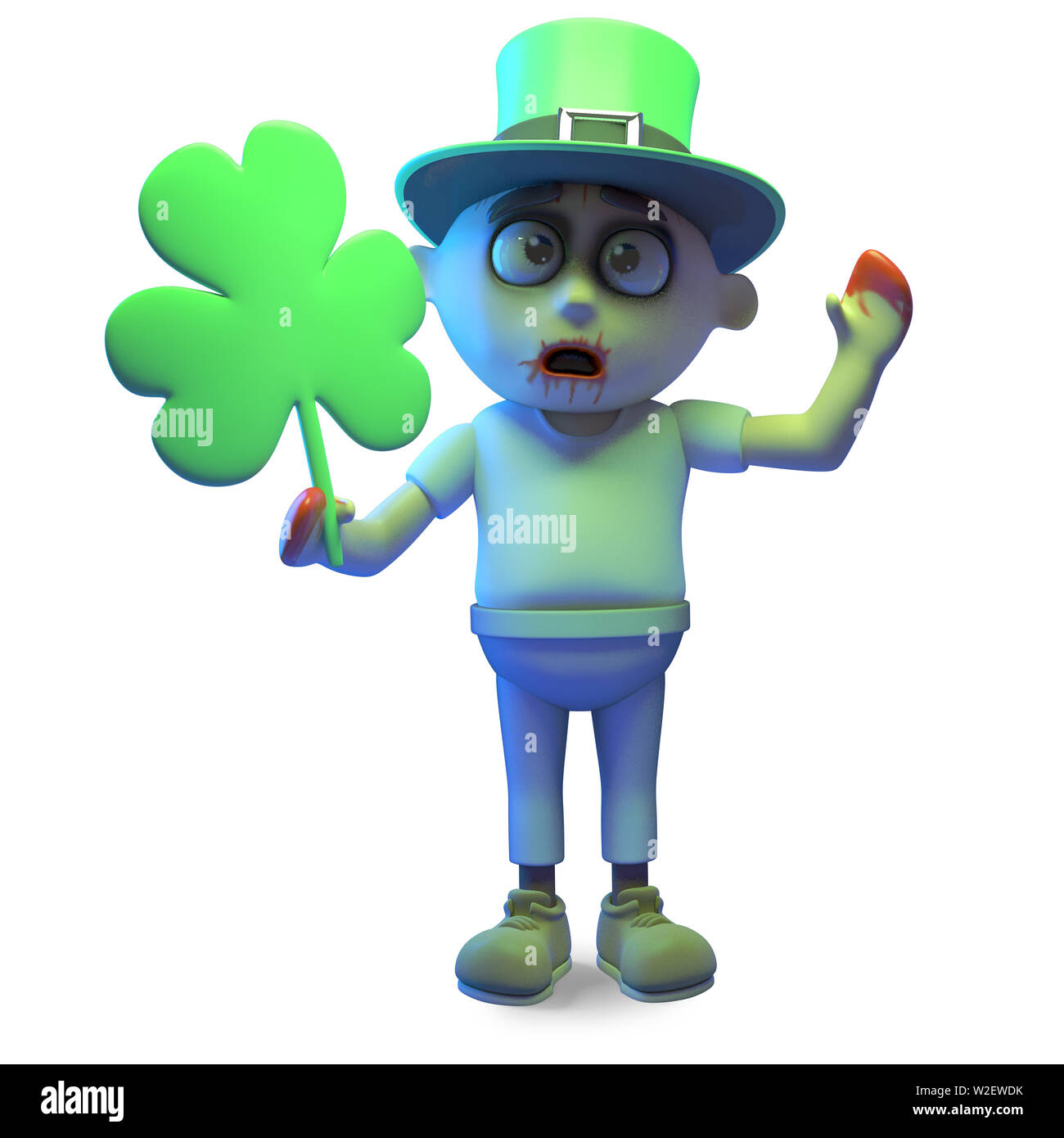 Monstre zombie irlandais shamrock holding sur St Patricks day, illustration 3D render Banque D'Images