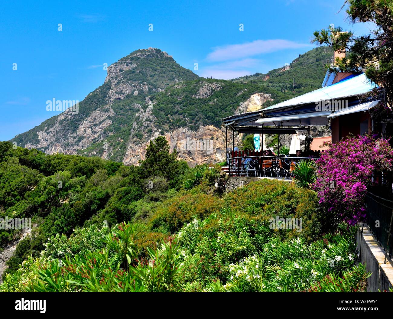 Restaurant Skeloudi,Paleokastritsa, Corfou, Grèce Banque D'Images