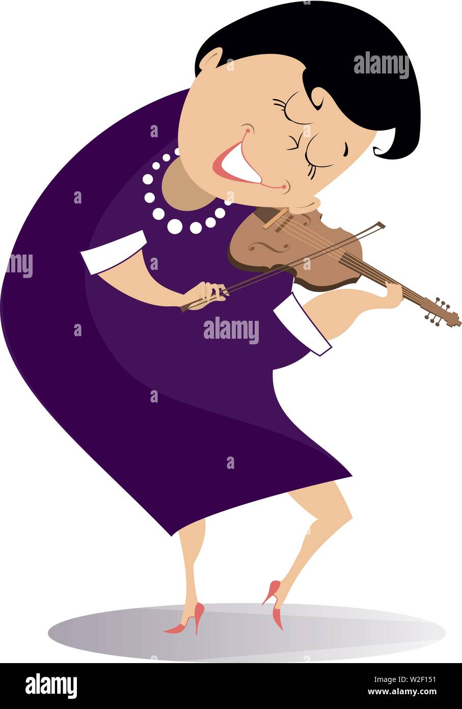 Illustration femme violoniste. Femme violoniste joue la musique avec inspiration isolated on white Illustration de Vecteur
