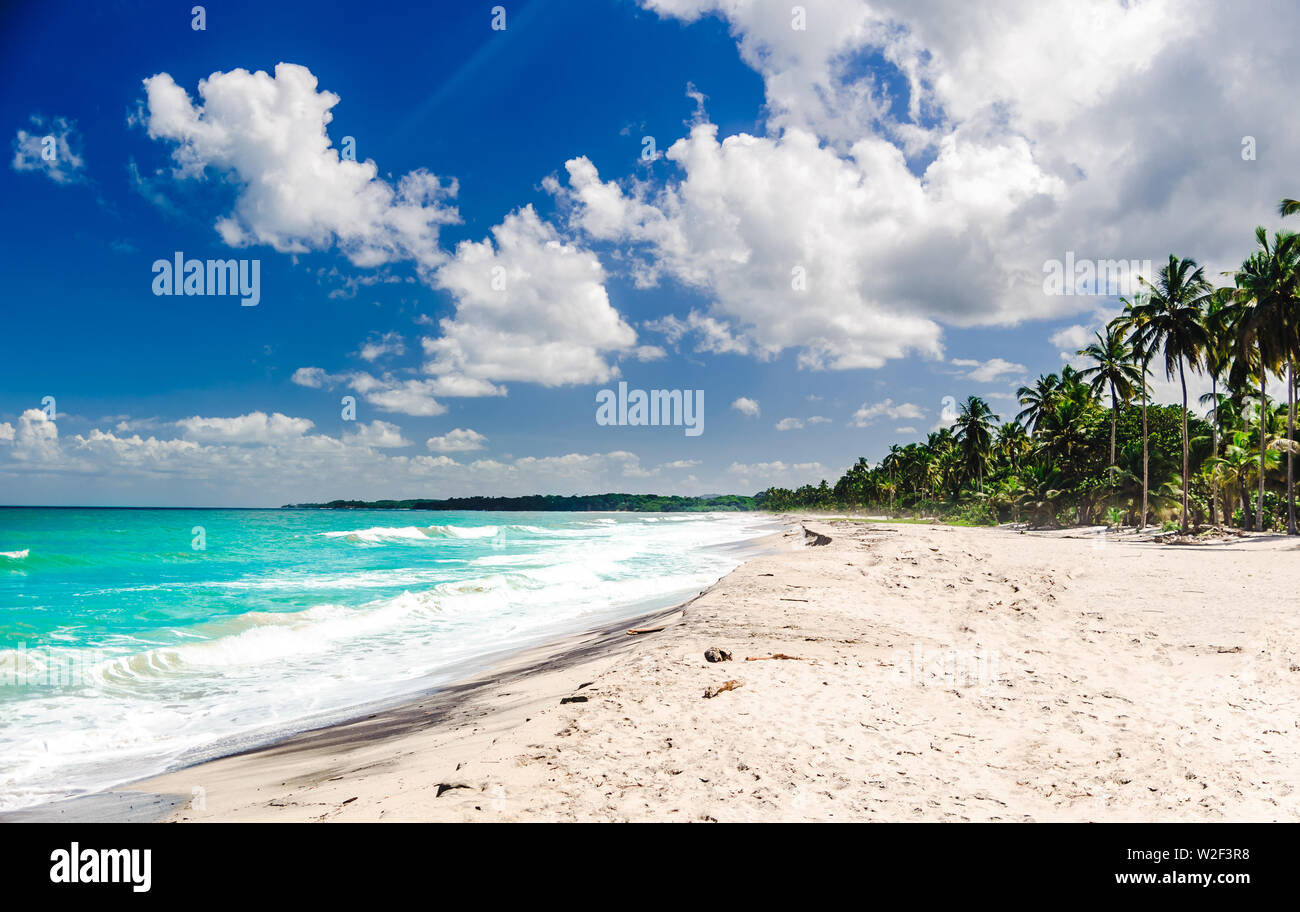 Vue sur plage tropicale des Caraïbes par Palomino en Colombie Banque D'Images