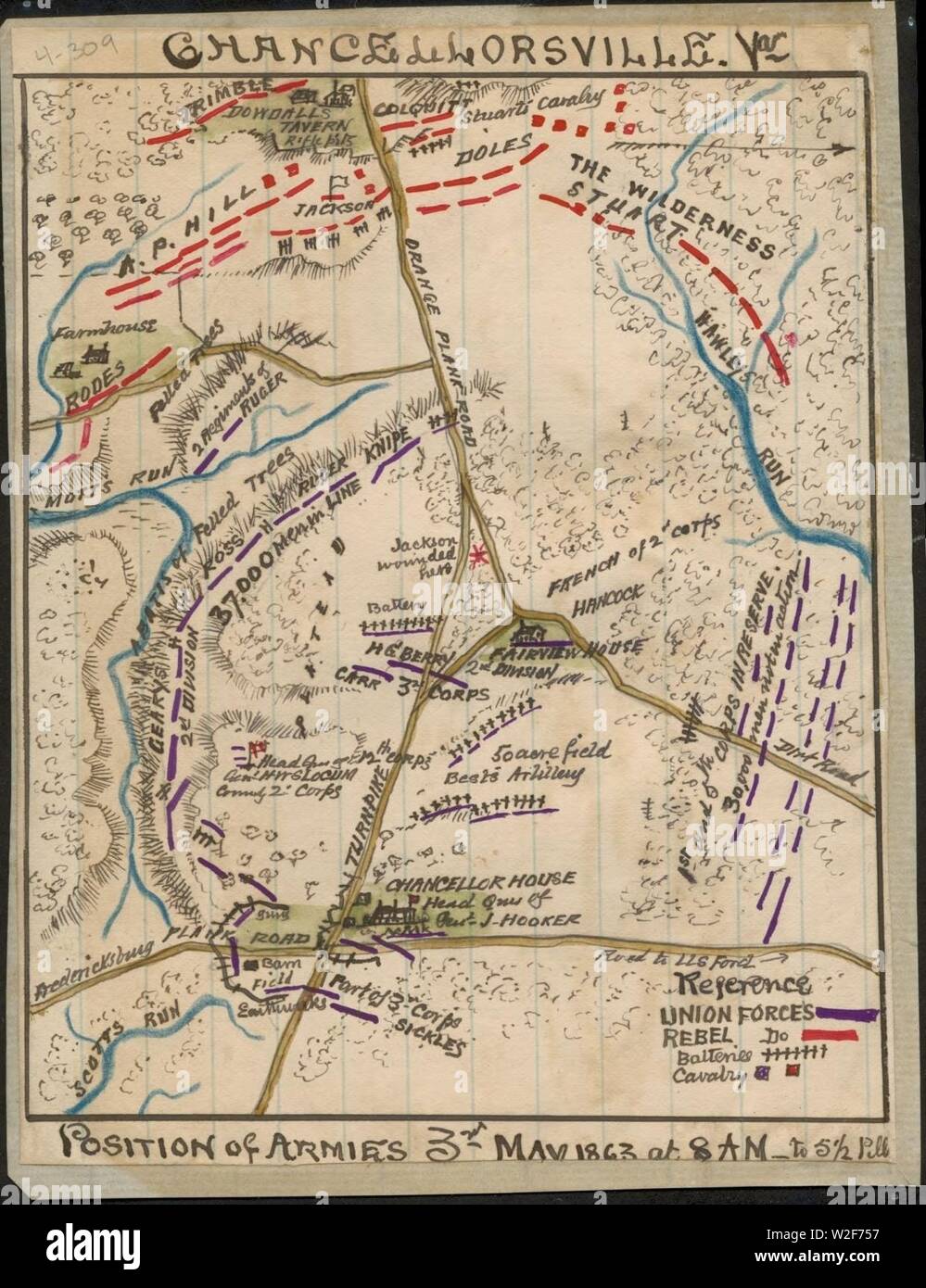 Chancellorsville, Va. Position des armées 3e mai 1863 à 8h00 à 13h00 à 5 Banque D'Images