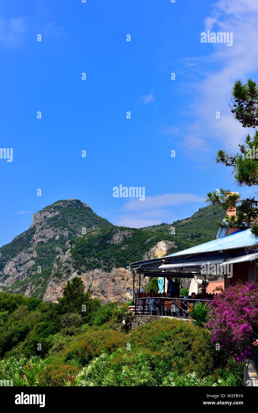 Restaurant Skeloudi,Paleokastritsa, Corfou, Grèce Banque D'Images