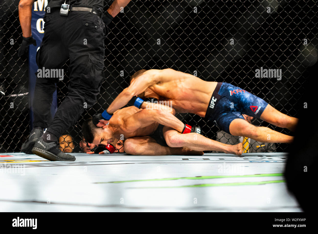 Chicago, Illinois, United States - 8 juin 2019 : Ricardo Lamas luttant contre Calvin Kattar UFC 238 pendant au United Center. Banque D'Images