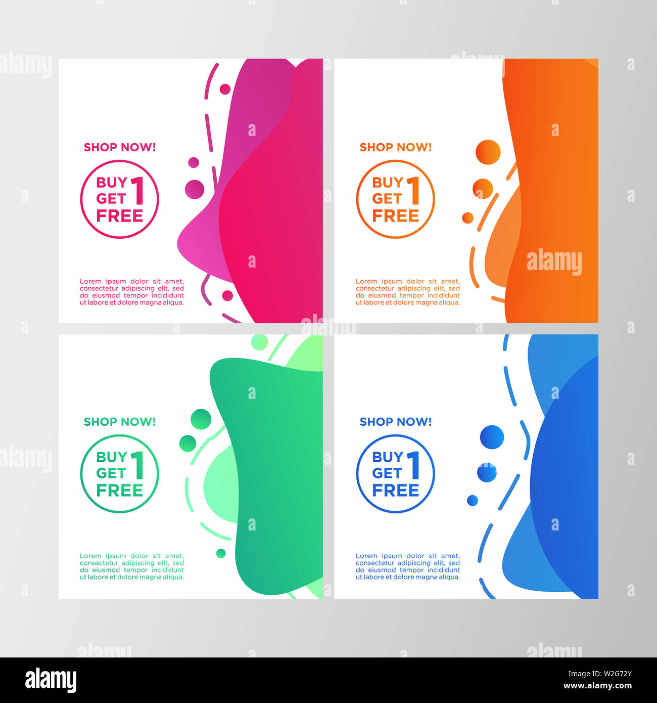 Coupon réduction l'achat un obtiennent un libre vente banner set. Modèle de conception moderne de couleur liquide offre spéciale. Pouvez utiliser les médias sociaux promotion, circulaire, Banque D'Images