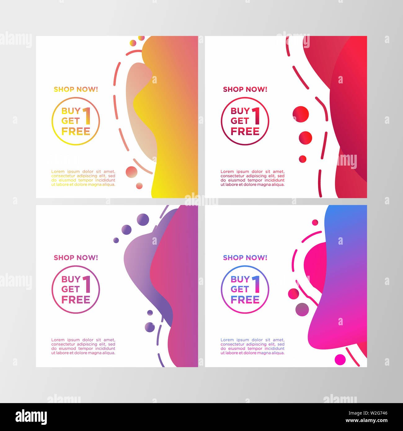 Coupon réduction l'achat un obtiennent un libre vente banner set. Modèle de conception moderne de couleur liquide offre spéciale. Pouvez utiliser les médias sociaux promotion, circulaire, Banque D'Images