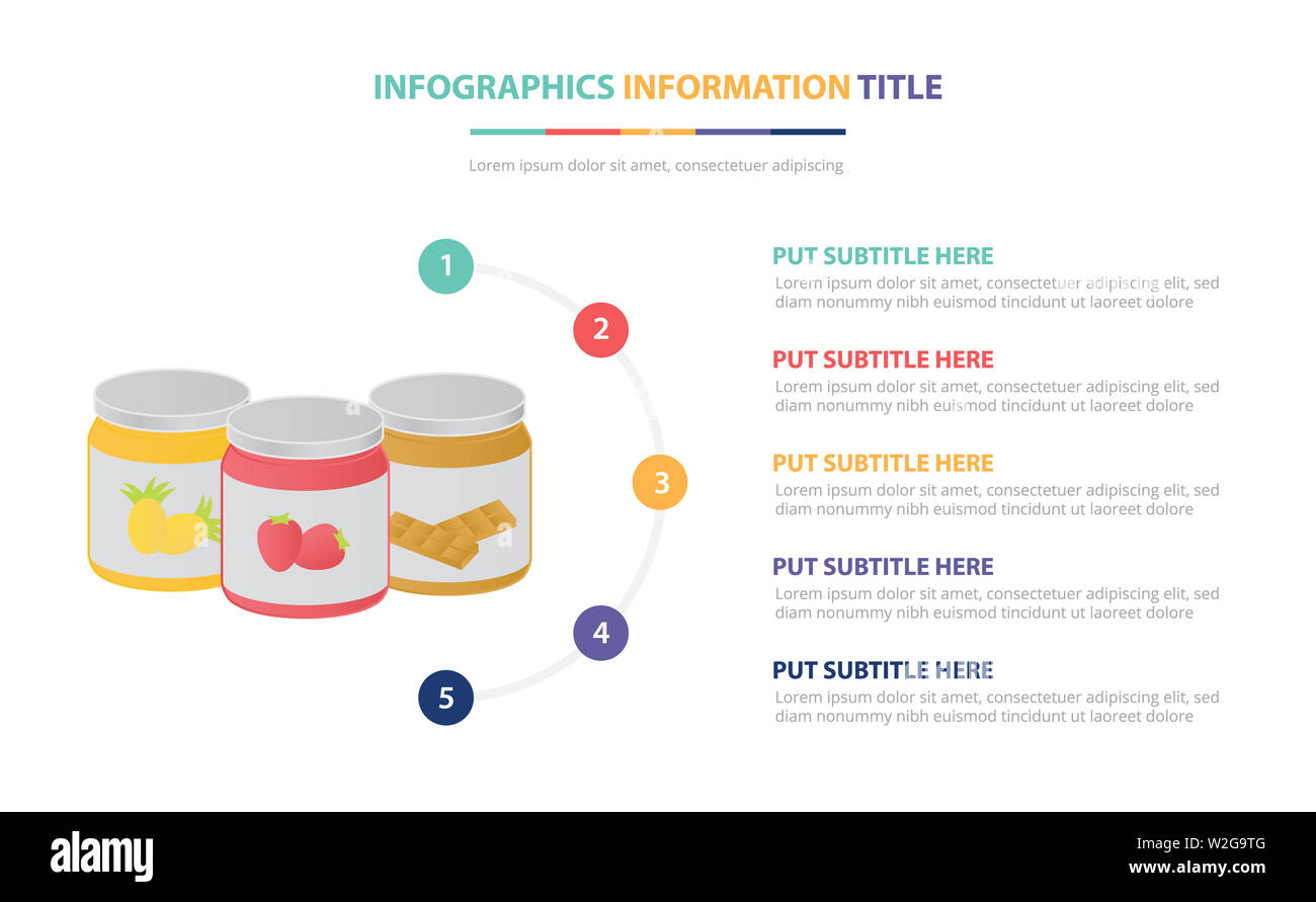 Confiture de fraises au chocolat  =infographic template concept avec cinq points liste et différentes couleurs, lignes modernes fond blanc - vector illustratio Banque D'Images Confiture de fraises au chocolat  =infographic template concept avec cinq points liste et différentes couleurs, lignes modernes fond blanc - vector illustratio Banque D'Images