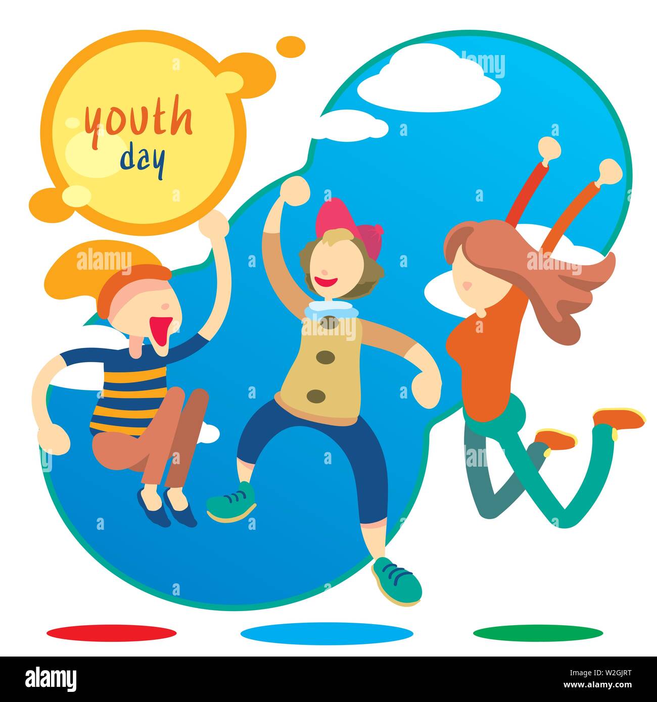 Célébration de la Journée de la jeunesse heureuse avec de jeunes Garçon et fille Illustration de Vecteur
