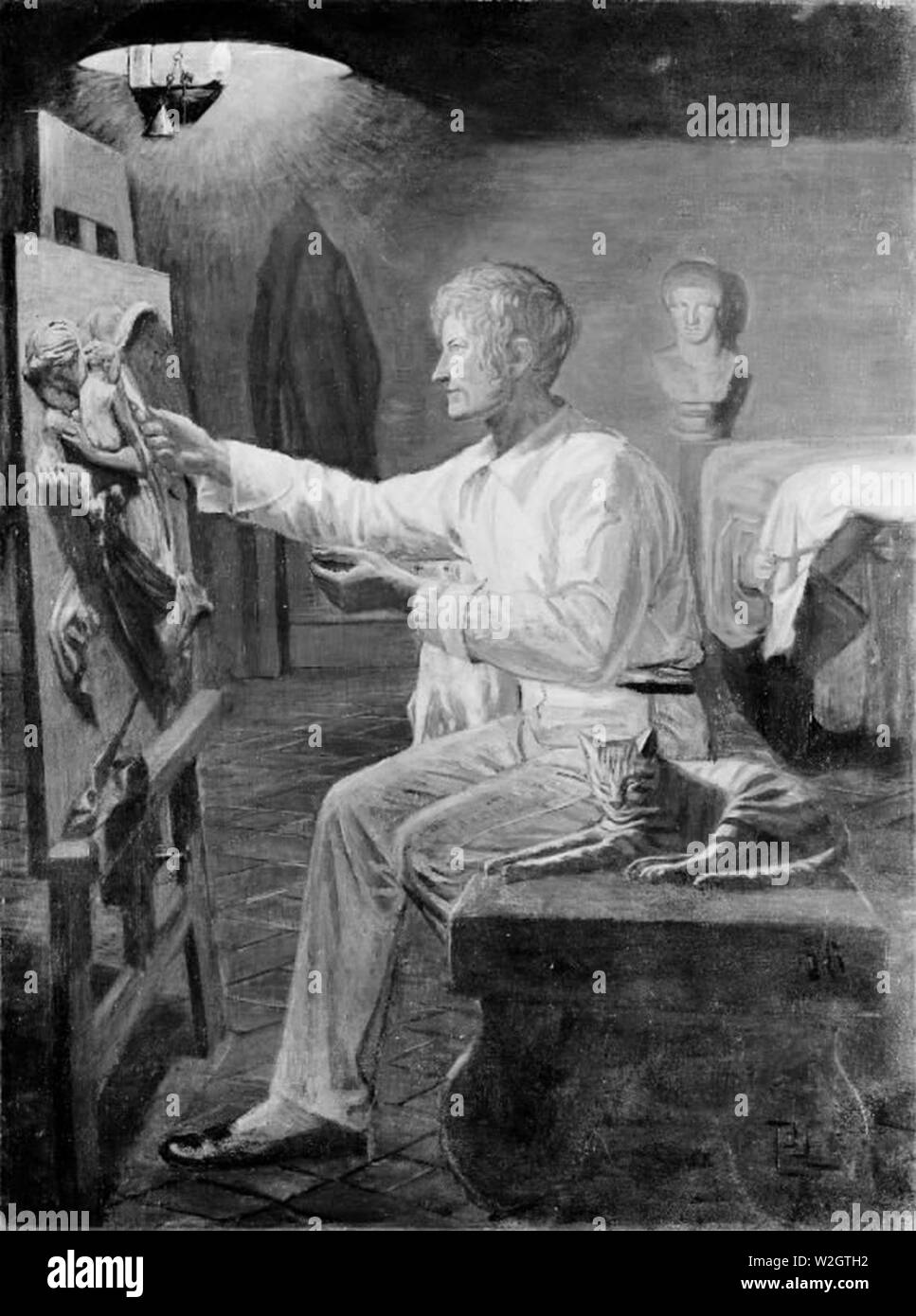 Poul Christiansen, S. - 'modelerer Thorvaldsen Natten', bw. Banque D'Images