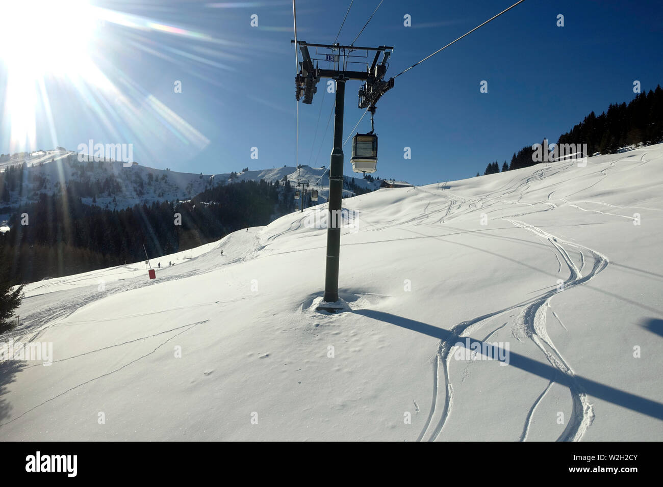 Alpes françaises. Massif du Mont-Blanc. Une piste de ski. Saint Gervais. La France. Banque D'Images