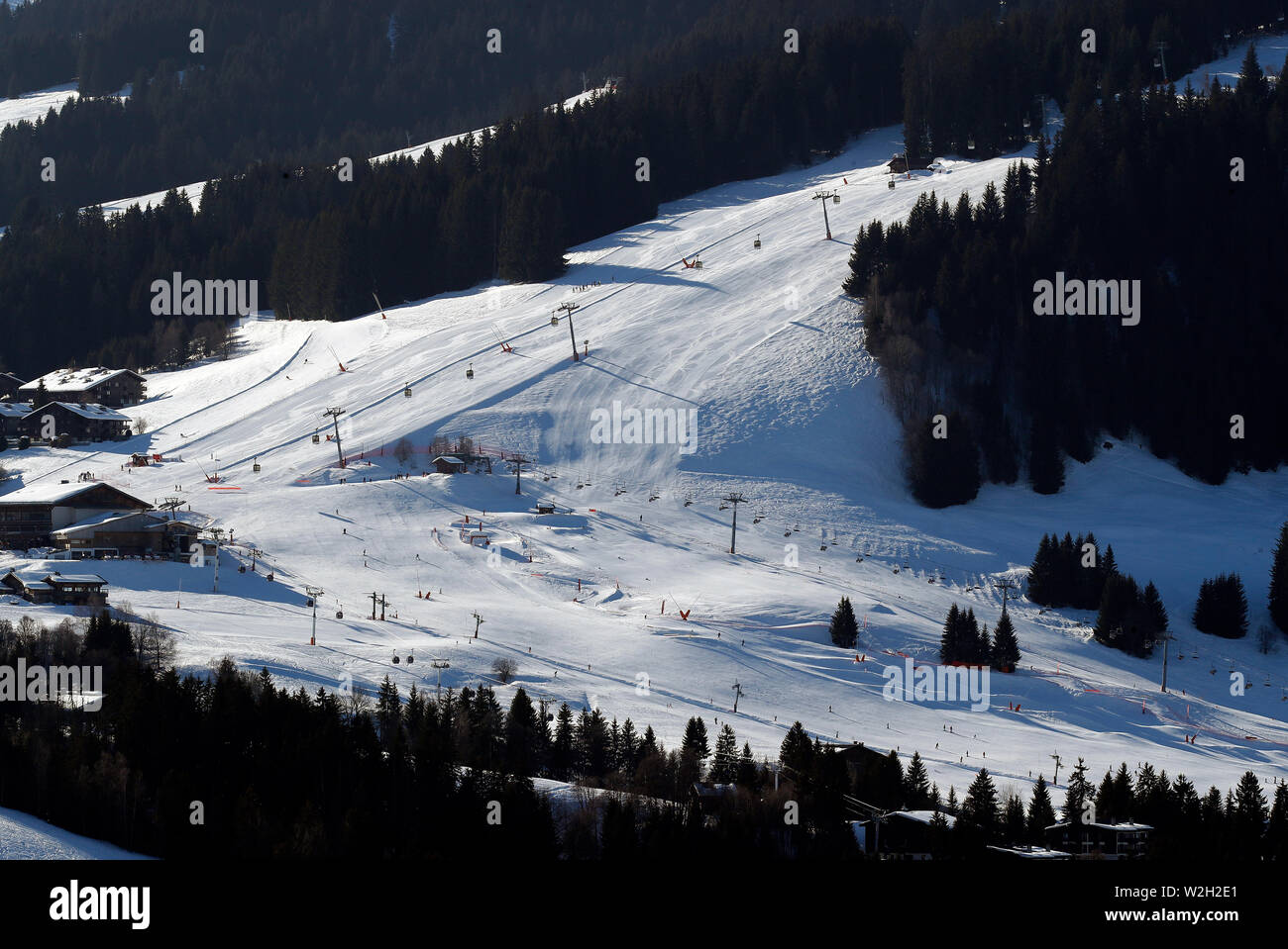 Alpes françaises. Une piste de ski. Megève. La France. Banque D'Images