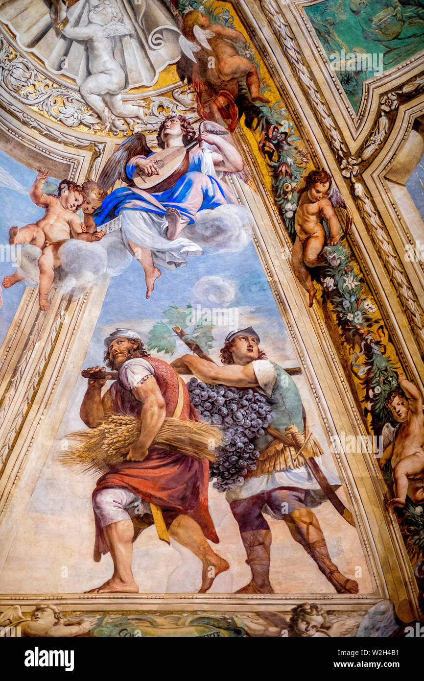 La cathédrale de Syracuse, Sicile (Italie). Fresque de la chapelle du Saint Sacrement, par Agostino Scilla (1657). Banque D'Images