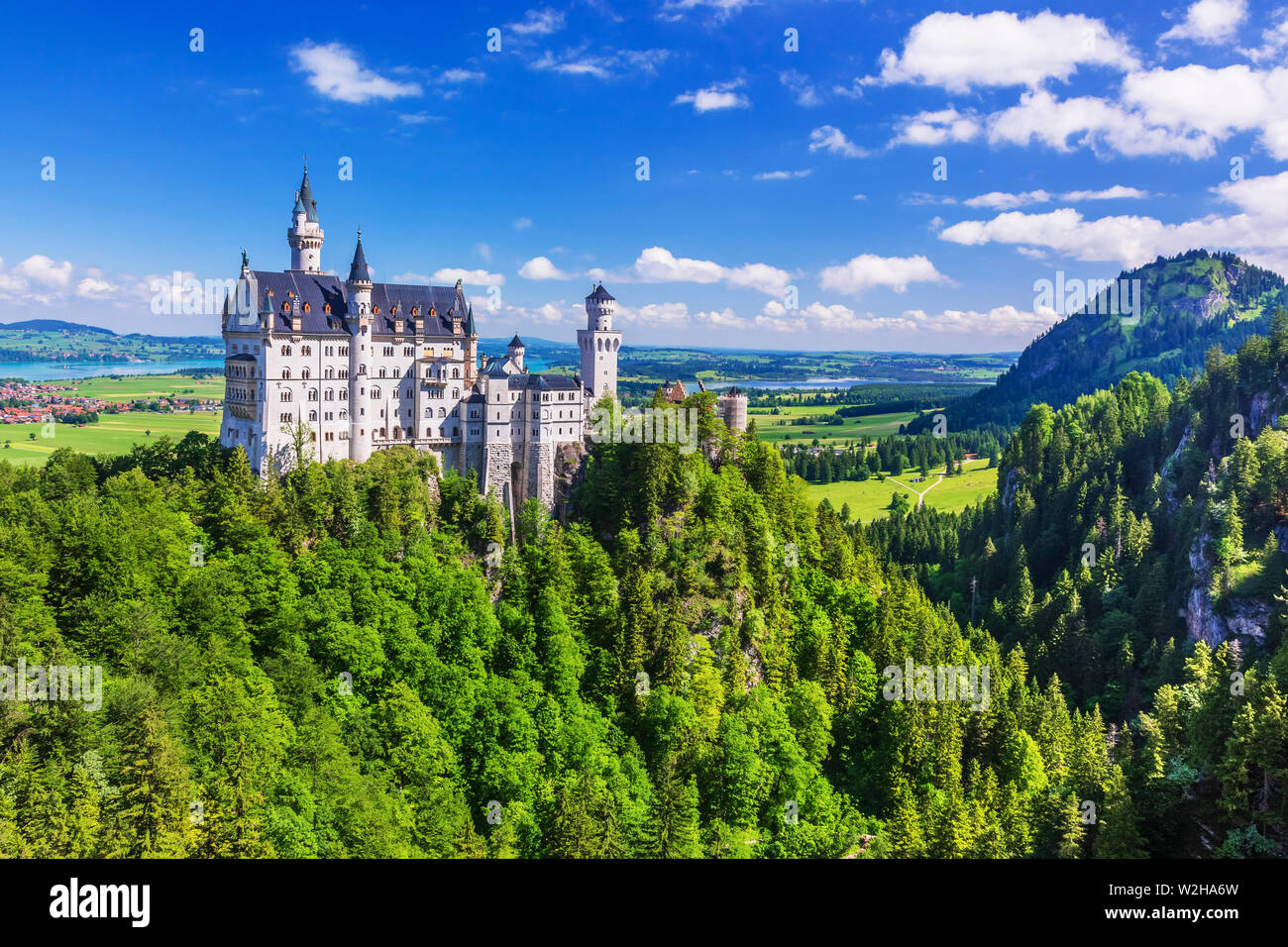 Le château de Neuschwanstein (Schloss Neuschwanstein) à Fussen, Allemagne. Banque D'Images