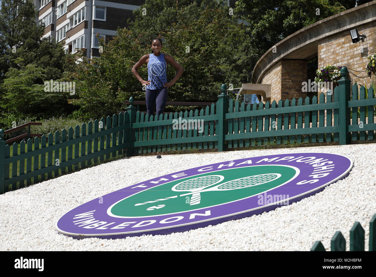 Cori 'Coco' Gauff (USA), la plus jeune femme à se qualifier pour le tableau principal de Wimbledon est photographié avant le début de la 2019 au championnats de Wimbledon tennis, Wimbledon, Londres le 29 juin, 2019 Banque D'Images