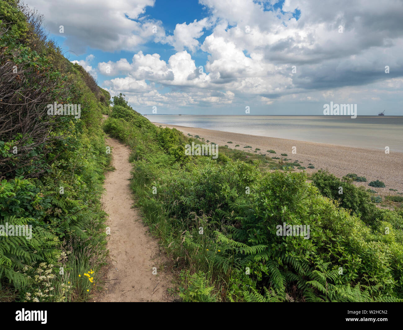 Chemin de la côte du Suffolk Près de la plage de galets de Suffolk Angleterre Sizewell Banque D'Images