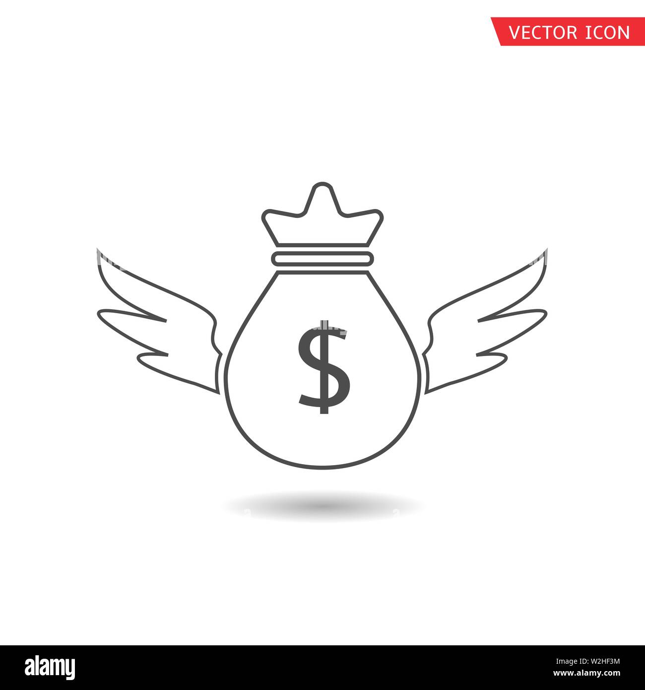 Sac de vol de l'argent. Signe dollar avec des ailes, de vecteur symbole Illustration de Vecteur