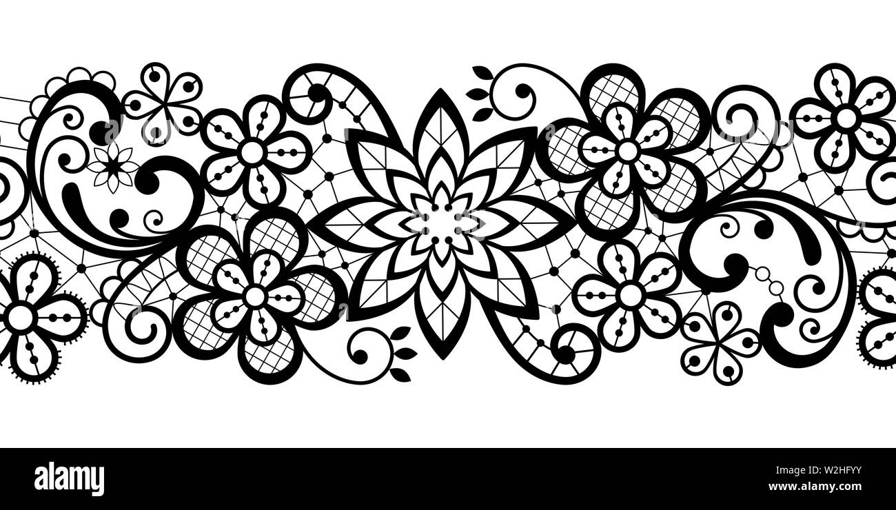 Alençon dentelle transparente français modèle vectoriel, l'ornement ou textile ajouré broderie en noir sur fond blanc Illustration de Vecteur