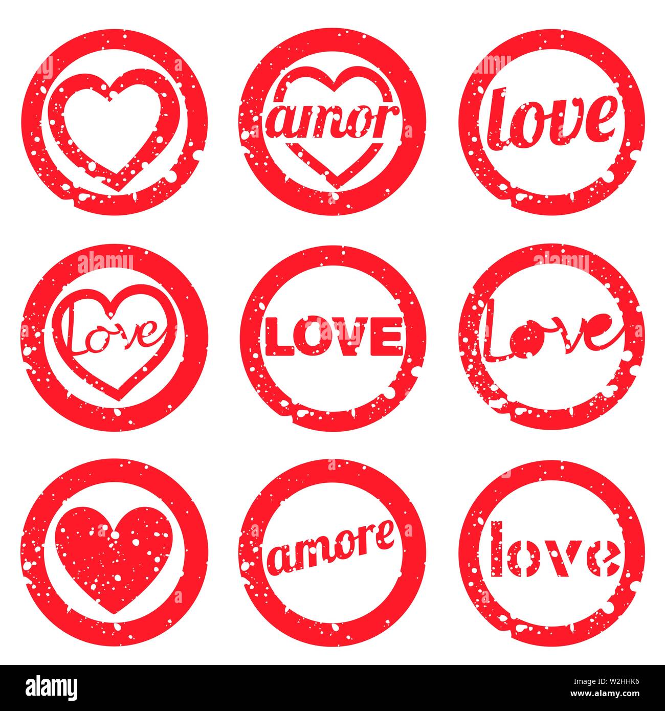Définir l'amour tampon de caoutchouc. Ensemble de timbres de Saint-Valentin  Image Vectorielle Stock - Alamy