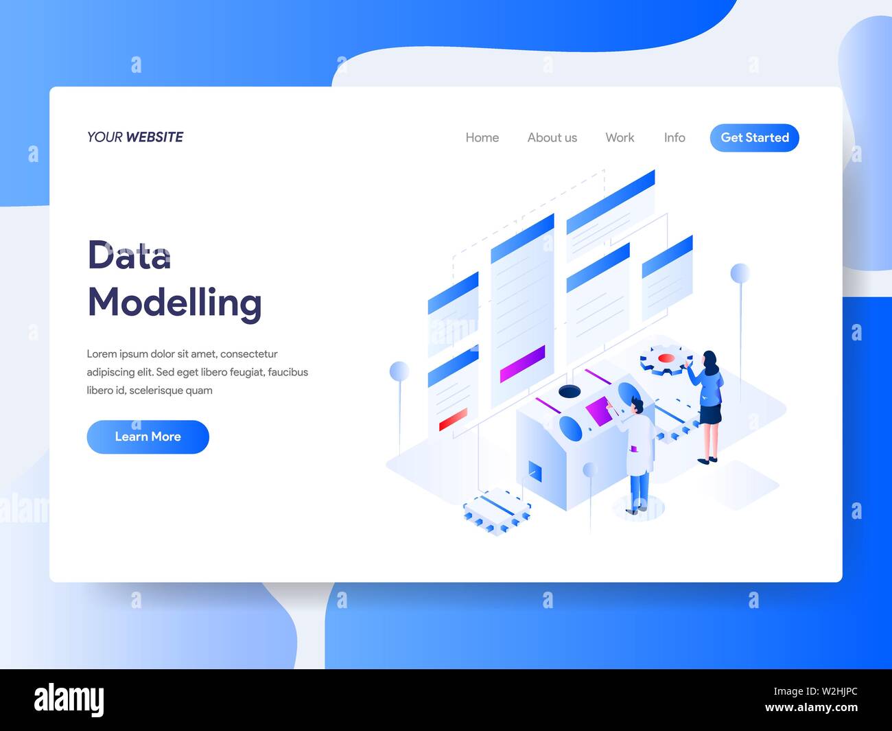 Modèle de page d'atterrissage de la modélisation de données Concept Illustration isométrique. Design plat isométrique concept de conception de page web pour le site Web et site web mobile Illustration de Vecteur