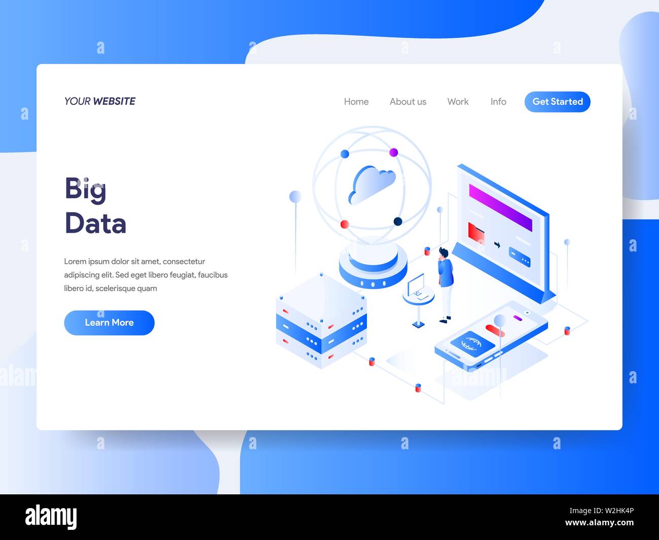 Modèle de page d'atterrissage du Big Data Concept Illustration isométrique. Design plat isométrique concept de conception de page web pour le site Web et site web mobile.vect Illustration de Vecteur