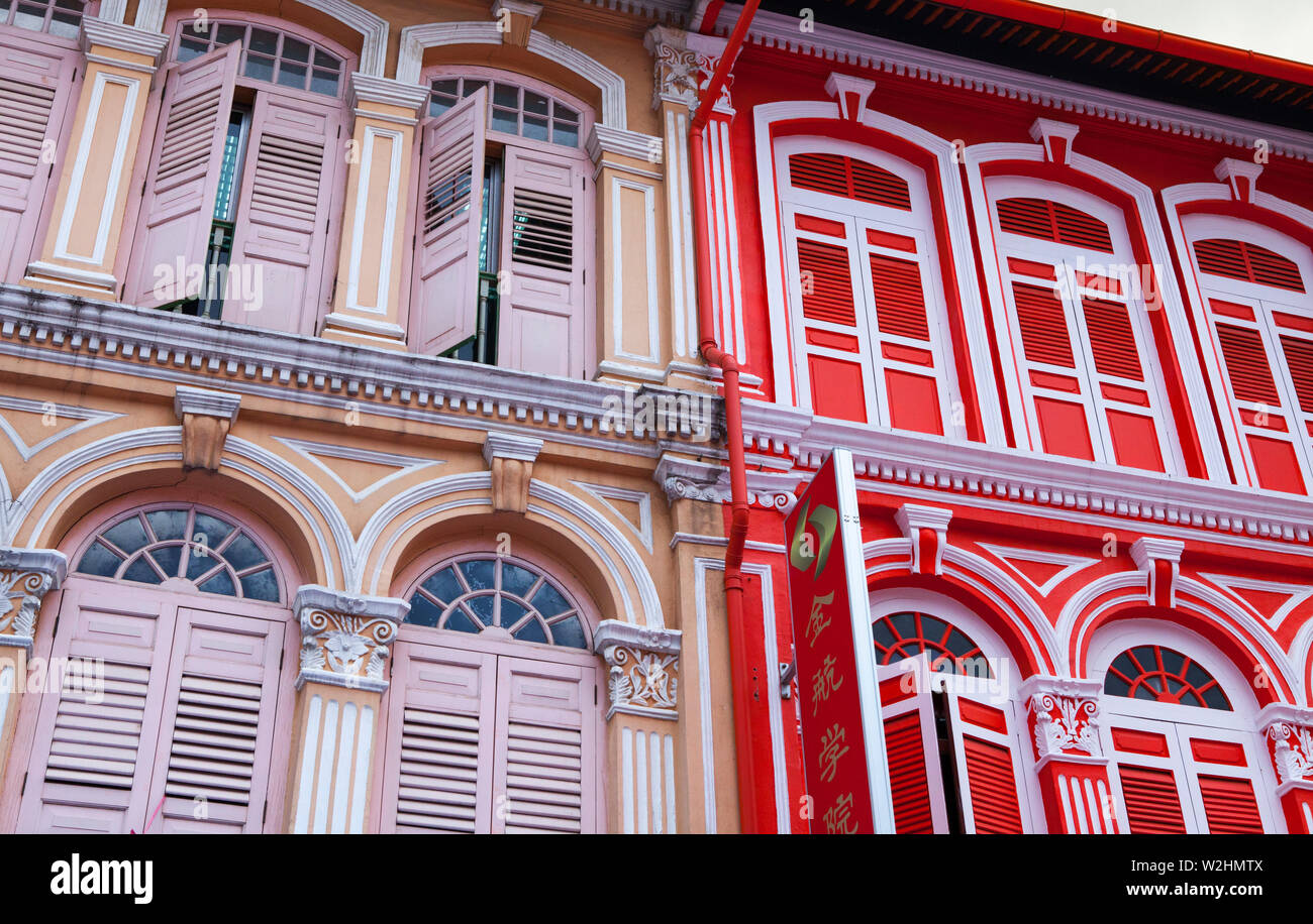 Boutique colonial traditionnel, maisons, Ville de la Chine, Singapour Banque D'Images