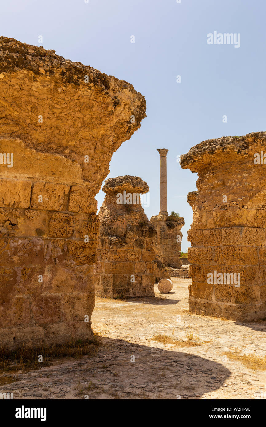 Ruines des bains romains de Carthage, Tunisie, 21 Jun 2019. Banque D'Images