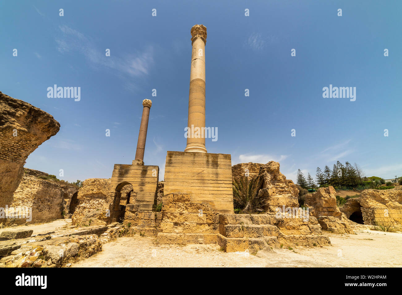 Ruines des bains romains de Carthage, Tunisie, 21 Jun 2019. Banque D'Images