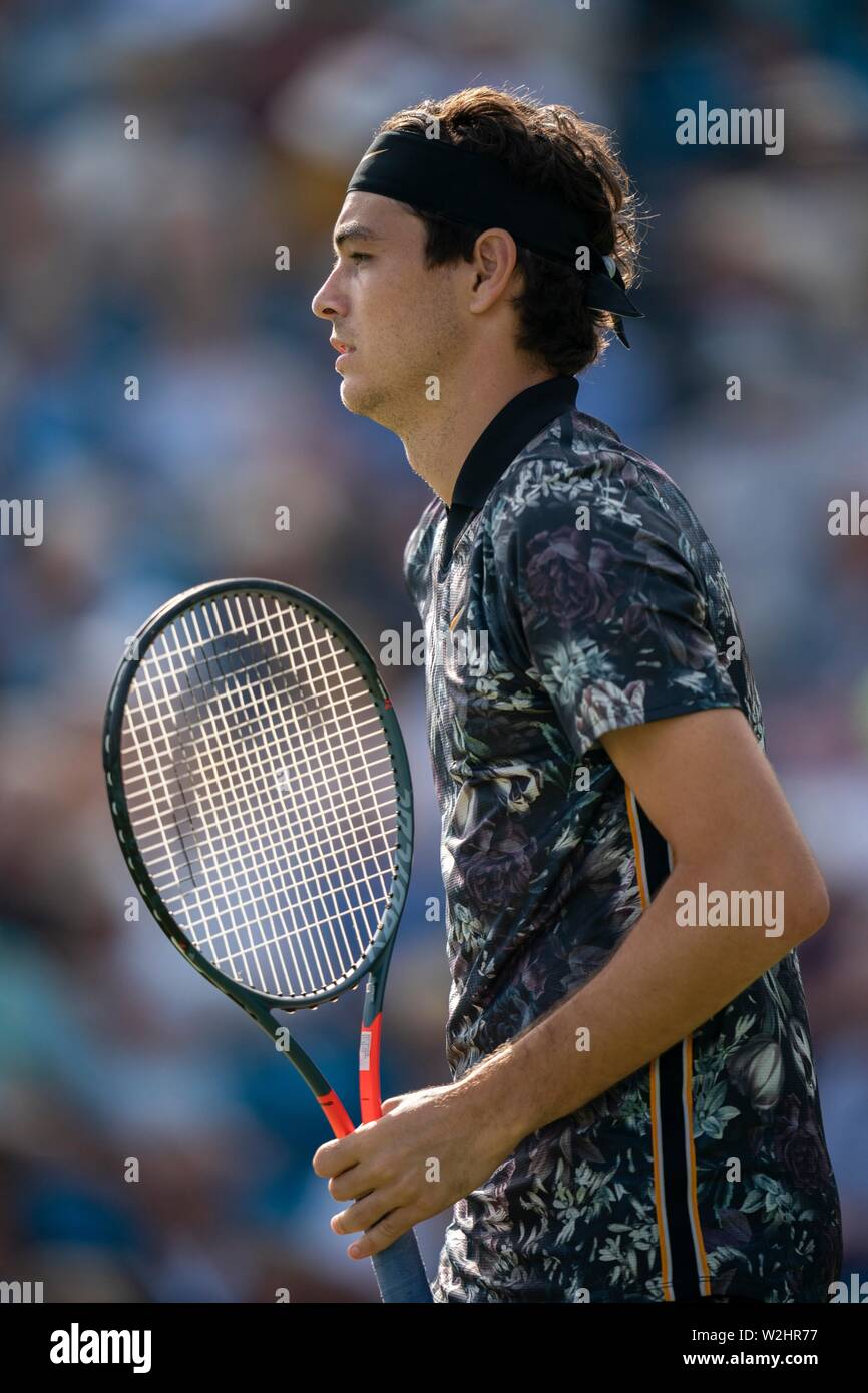 Taylor Fritz de USA en action contre Kyle Edmund de GBR au Nature Valley International 2019, le Devonshire Park, Eastbourne - Angleterre. Vendredi, 28, juin, Banque D'Images