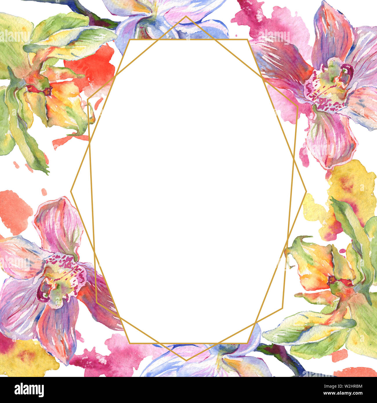 Floral fleurs orchidées botaniques. Lame de ressort sauvages isolés de fleurs sauvages. Contexte aquarelle illustration set. Aquarelle Dessin aquarelle de mode. Banque D'Images