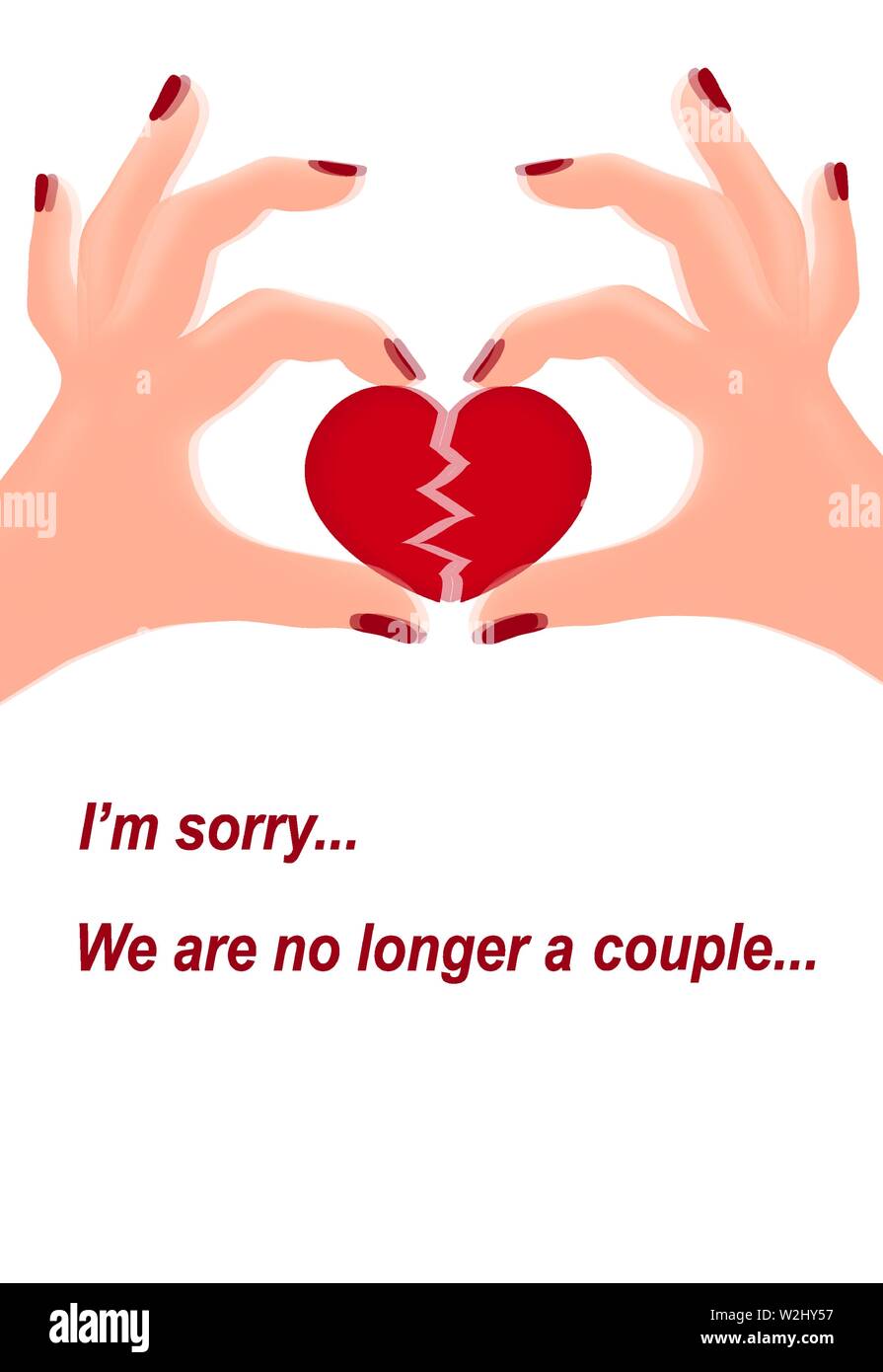 Carte postale dit de séparation. Mains déchirer un coeur en deux. Vector Illustration de Vecteur