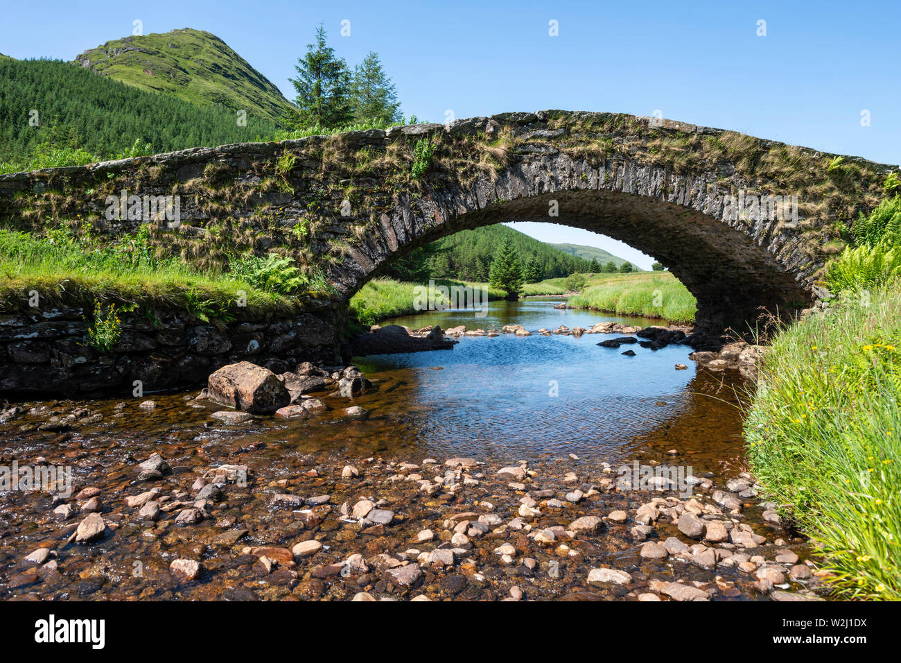Butterbridge, un vieux pont voûté unique en pierre, plus Kinglas Kinglas dans de l'eau Glen, Argyll and Bute, Ecosse, Royaume-Uni Banque D'Images