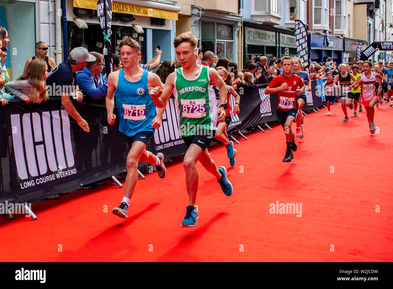 Tenby, Pays de Galles. 8 juillet 2019. Pays de Galles marathon sur le troisième jour de cours long week-end de Triathlon de Tenby. Banque D'Images