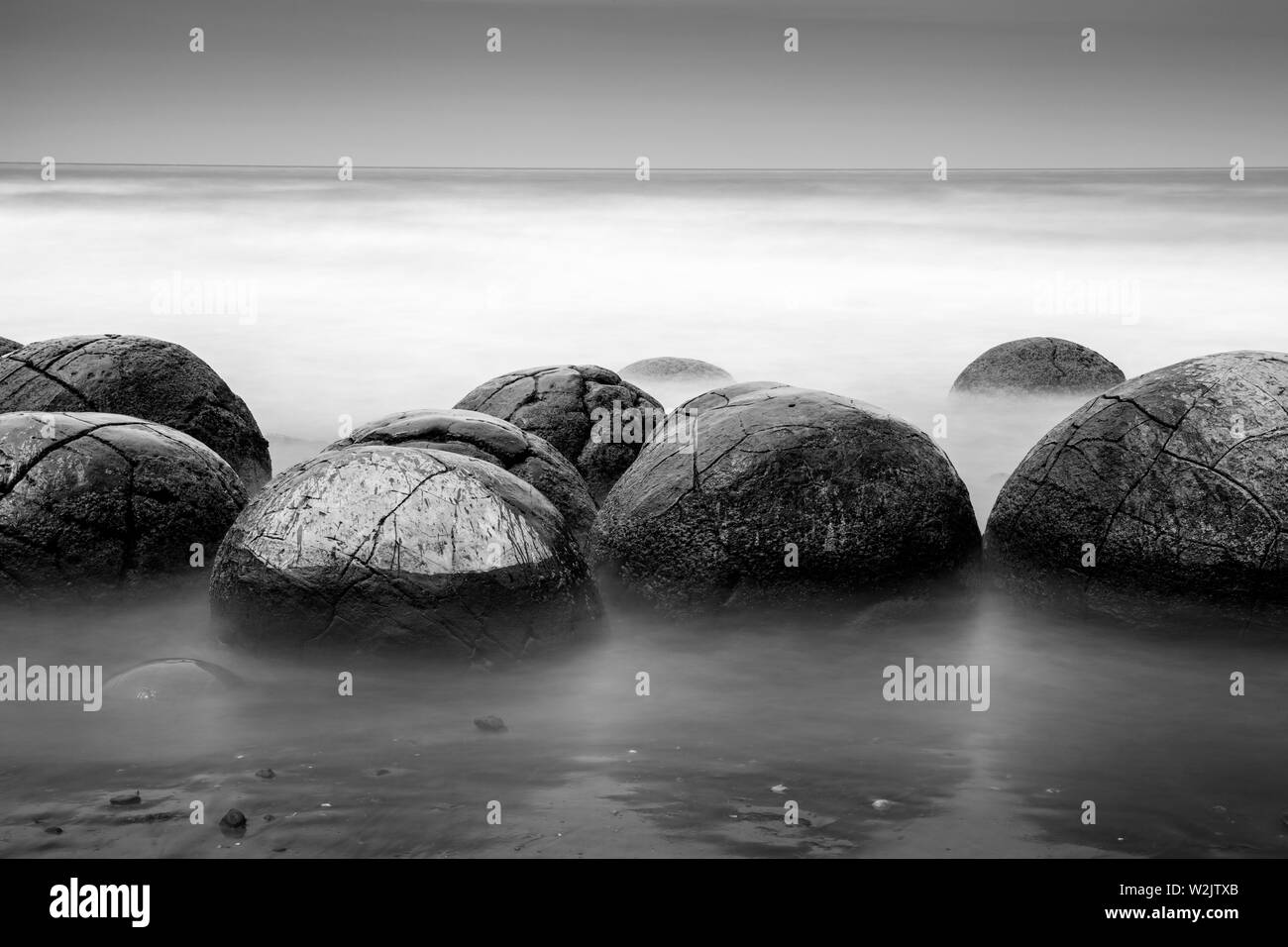 Les Moeraki Boulders, la Côte d'Otago, île du Sud, Nouvelle-Zélande Banque D'Images