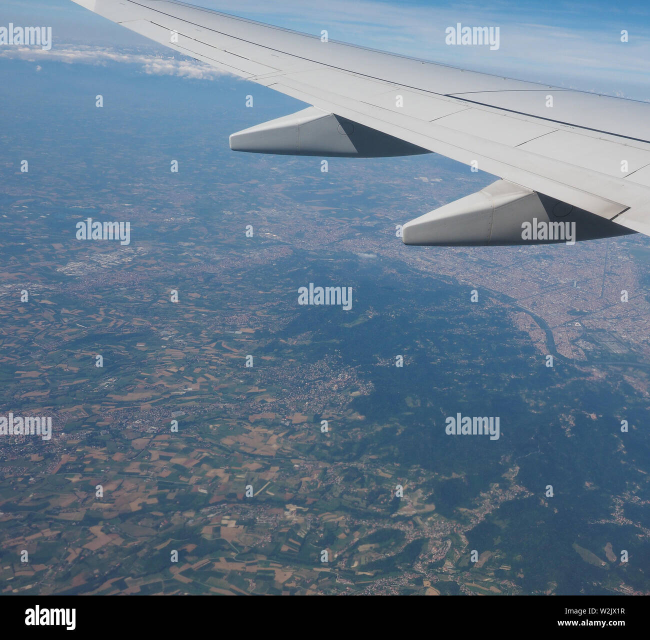 Vue aérienne de la province de Turin dans le Piémont, près de l'aéroport de Caselle Banque D'Images