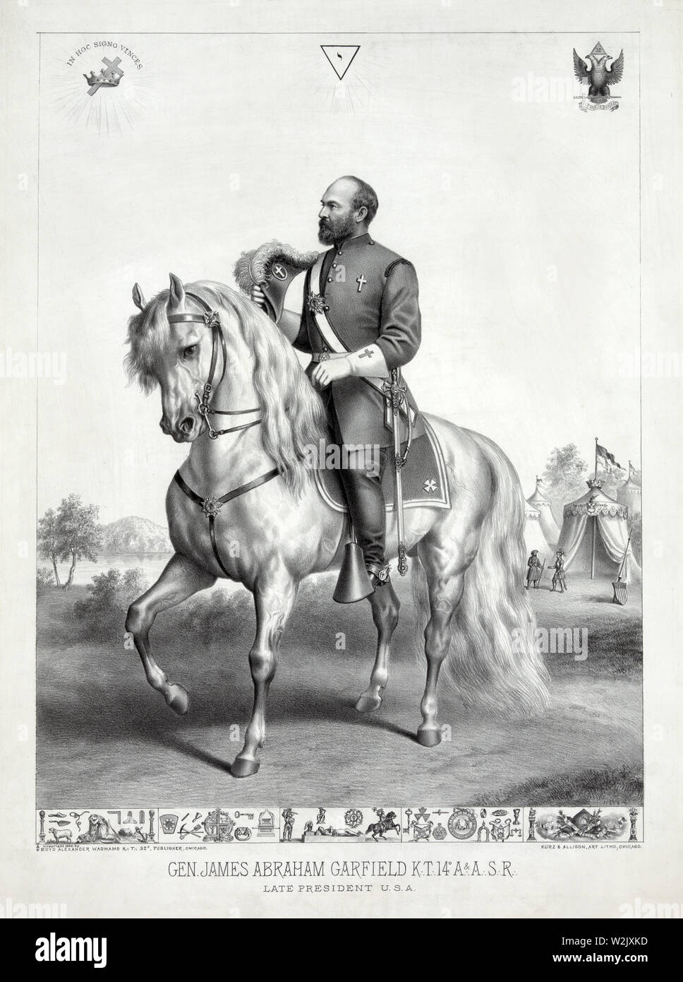 Le général James Abraham Garfield K.T. 14 A. & A.S.R. feu président U.S.A., lithographie, Kurz & Allison, 1882 Banque D'Images